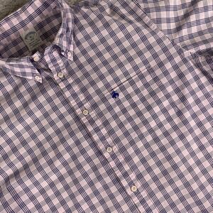 Brooks Brothers Mens XL Regent Fit Short Sleeve Plaid Shirt Pink / Purple